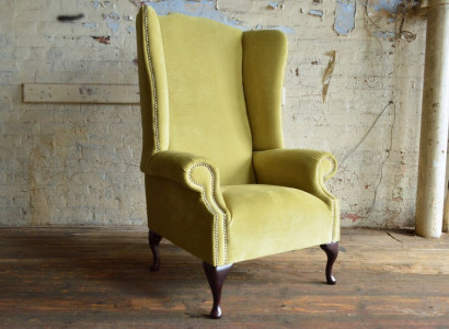 Ohrensessel Chesterfield Sofa Couch Polster 1 Sitzer Sessel Sofas Textil Gelber