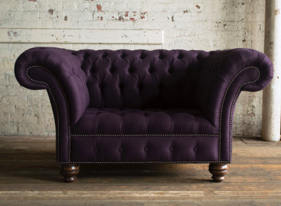 Sessel Chesterfield Design Stoff Couch 1.5 Sitzer Polster Sofas Lounge Samt Lila