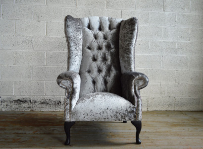 Ohrensessel Chesterfield Sofa Couch Polster 1 Sitzer Sessel Sofas Textil Silber