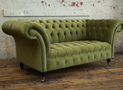 Chesterfield Couch 2 Sitzer Polster Sitz Textil Stoff Leder Couchen Sofas Sofa