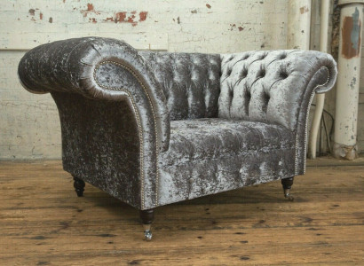 Sessel Polster Möbel Chesterfield Couch Textil Leder Stoff Sofa Einsitzer Silber
