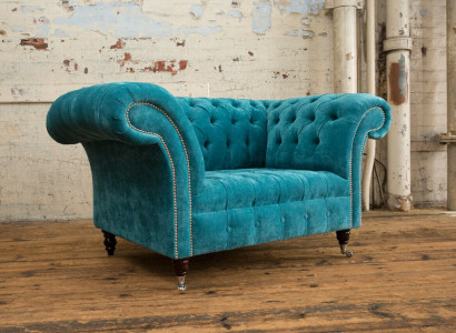 Sessel Chesterfield Design Stoff Couch 1.5 Polster Sofas Lounge Samt Turkis neu