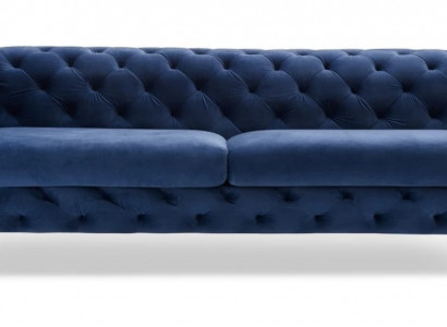 Chesterfield Dreisitzer Blau Sofa Wohnzimmer Modern Samt Möbel Textil Stoff Neu
