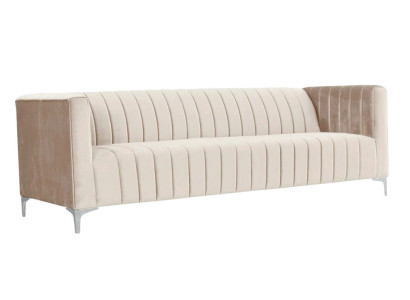Beige Dreisitzer Stoff Wohnzimmer Design Couchen Polster Sofa Sofas Beige Samt