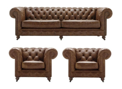 Braun Chesterfield+2 Sessel Leder Couchen Kreative Möbel Neu Wohnzimmer Sofa