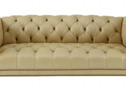 Beige Dreisitzer Leder Chesterfield Wohnzimmer Modern Design Couchen Sofa Neu