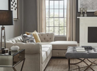 Ecksofa Beige Wohnlandschaft Couch Eckgarnitur Polster Chesterfield Möbel Design