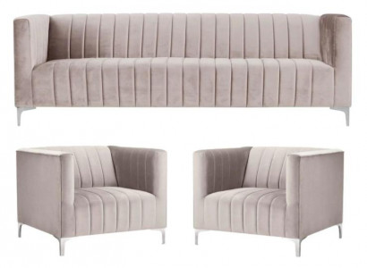 Beige Sofagarnitur Chesterfield Möbel Modern Design Textil Wohnzimmer Couchen