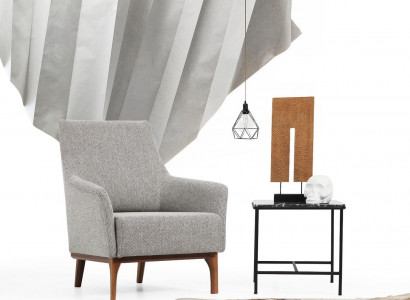 Sessel Ohrensessel Cocktailsessel Stoff Wohnzimmer Grau Modern Design