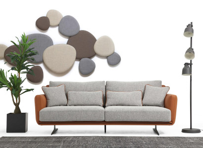 Zweisitzer Sofa 2 Sitzer Stoff Orange Modern Design Wohnzimmer Grau