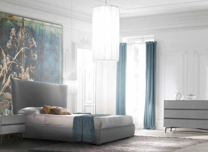 Luxus Schlafzimmer Bett Designer Möbel Doppelbett Grau Textil Betten Holz Neu