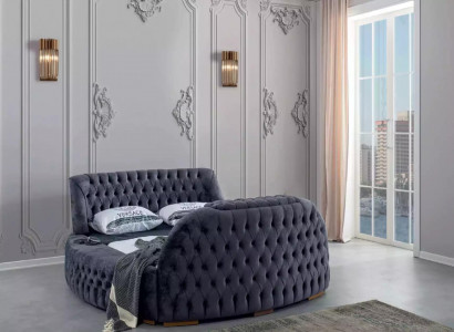 Rund Bett Chesterfield Betten mit TV Fernseher Lift Luxus Doppelbett 180x200