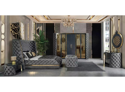 Chesterfield Schlafzimmer Set Bett 2x Nachttische Schminktisch Schrank 5tlg