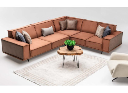 Ecksofa L form Polstersofa Stoffsofa Couch Braun Sofa Moderne Stoff