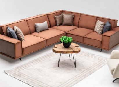 Ecksofa L form Polstersofa Stoffsofa Couch Braun Sofa Moderne Stoff