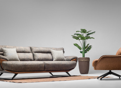 Stoffsofa Gruppe Dreisitzer Sofa Sessel Counch Polstersofa Grau Set