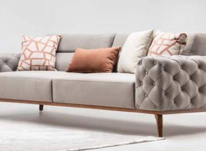 Couch Polstersofa Dreisitzer Sofa 3 Sitzer Stoffsofa Grau Moderne