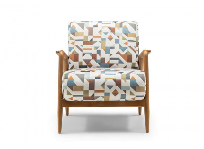 Stoffsessel Sessel Wohnzimmer Ohrensessel Mehrfarbiger Polster Holz