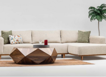 Eckgarnitur Ecksofa L form Stoffsofa Polstersofa Couch Sofa Beige