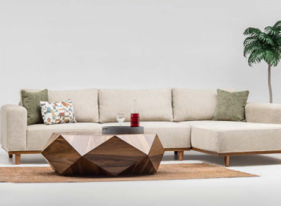 Garnitur Ecksofa L form Stoffsofa Dreisitzer Couch Sofa Beige Sessel