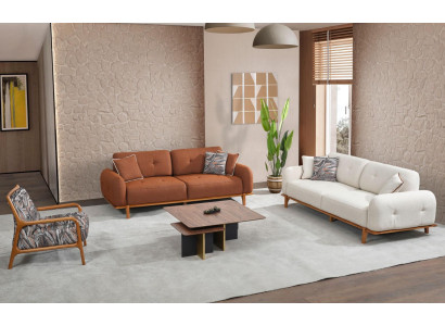 Couchgarnitur Dreisitzer Sessel Couch Braun Polstersofa Stoffsofa 3tlg