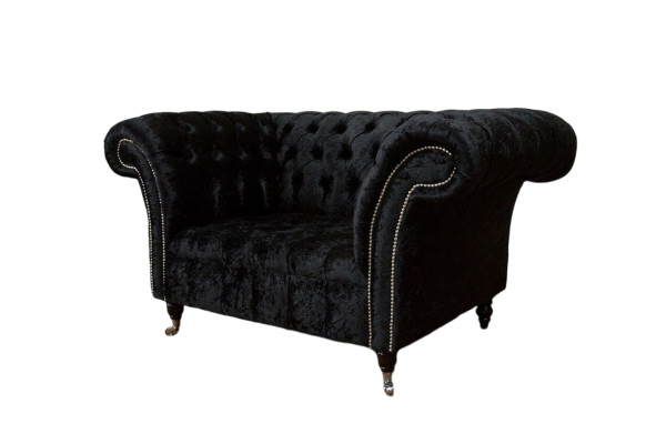 Chesterfield Sessel Design Polster Couch Schwarz Textil Stoff Lounge