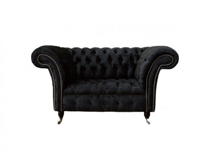 Chesterfield Sessel Design Polster Couch Schwarz Textil Stoff Lounge