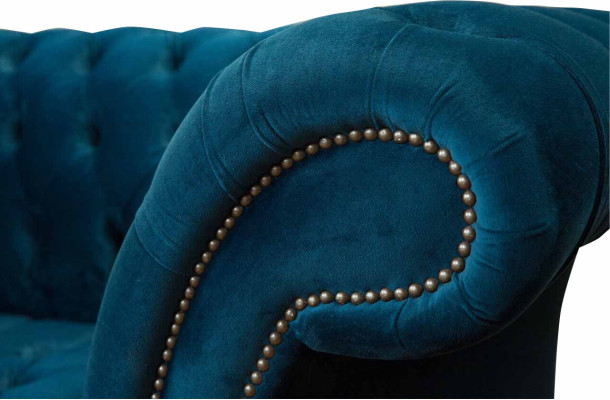 Chesterfield Sessel Design Polster Sofa Couch Blau Textil Möbel