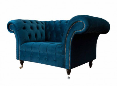 Chesterfield Sessel Design Polster Sofa Couch Blau Textil Möbel