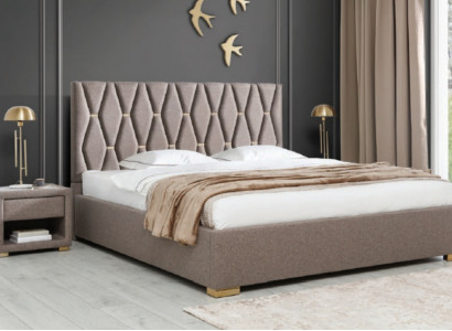 Braunes Textilbett Designer Polster Nachttische Schlafzimmer Möbel 3tlg