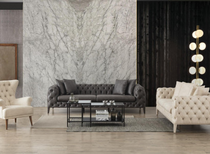 Weiß-Graue Wohnzimmer Chesterfield Sofagarnitur 4+3 Sitzer Luxus Sessel