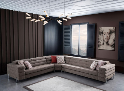 Modernes L-Form Beiges Ecksofa Wohnzimmer Polster Couchen Holzgestell