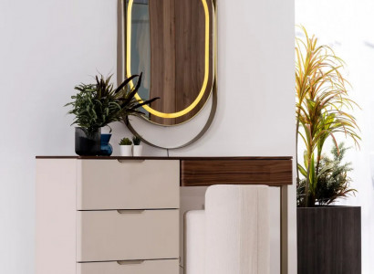 Beiger Schminktisch Spiegel Schlafzimmer Kosmetiktisch Luxus 2tlg Set