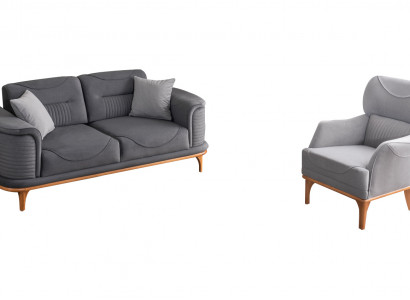 Modernes graues 2-teiliges Wohnzimmerset Dreisitzer-Sofa und Sessel