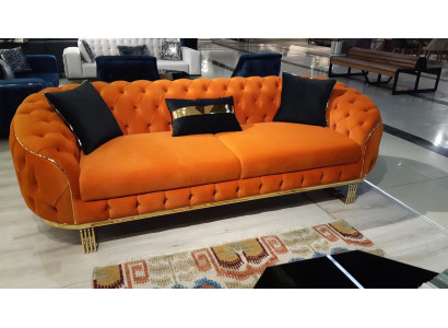 Stilvoll 3-Sitzer Sofa Chesterfield Orangefarbene Modern Wohnzimmermöbel