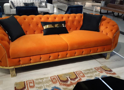 Stilvoll 3-Sitzer Sofa Chesterfield Orangefarbene Modern Wohnzimmermöbel