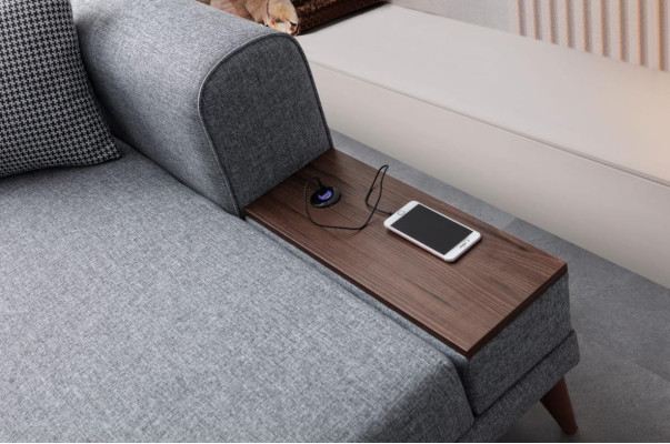 Graues Wohnzimmer L-Form Sofa Polster Ecksofa Designer Wohnzimmer Couch