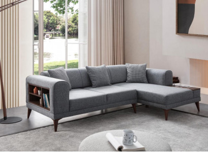 Graues Wohnzimmer L-Form Sofa Polster Ecksofa Designer Wohnzimmer Couch