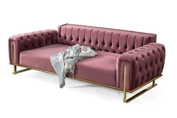 Rosa Chesterfield Sofa Wohnzimmer Dreisitzer Polster 3-Sitzer Couch