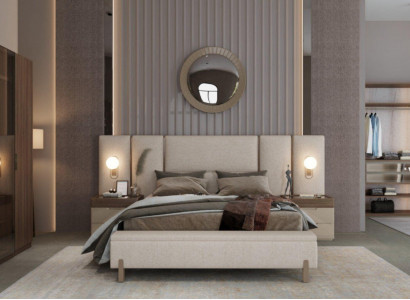 Modern Schlafzimmer Set aus Bett mit Bank und 2x Nachttische 3tlg. neu