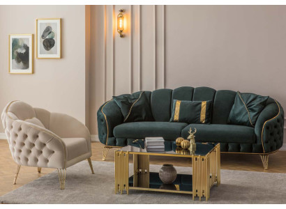 Stilvoll Wohnzimmer Komplett 3tlg Dreisitzer Sofa Couch Luxus 2x Sessel