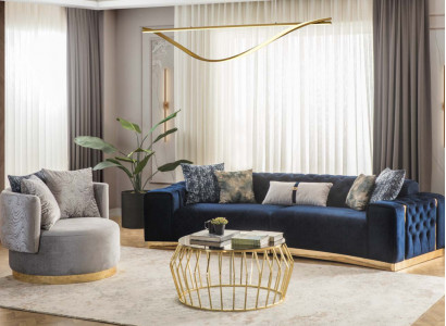 Sofagarnitur Komplette Polstersofa Blau Dreisitzer Modern Sessel neu