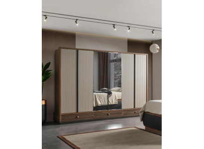 Beiger Schlafzimmer Kleiderschrank Designer Holzschrank Edle Möbel Neu