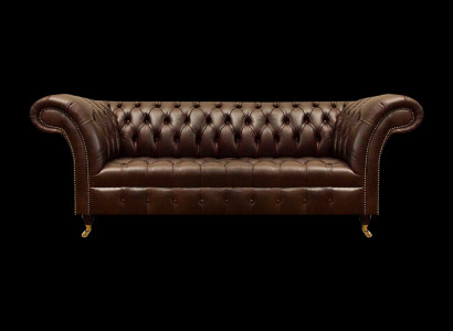 Exklusive Chesterfield Braune Ledercouch Moderner Dreisitzer Sitzmöbel