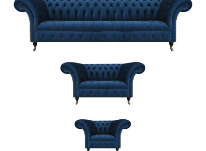 Komplette Dunkelblaue Chesterfield Couchen Designer Sessel 4-Sitzer 3tlg
