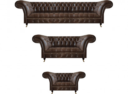 Braune Chesterfield Ledercouchen Wohnzimmer Sofagarnitur Komplettes Set