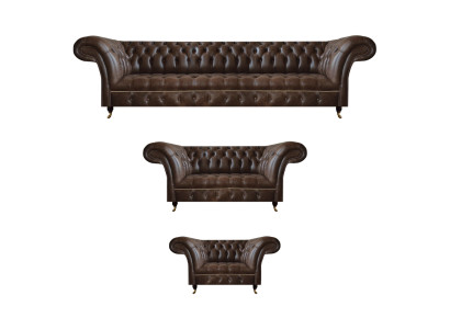 Braune Chesterfield Ledergarnitur Wohnzimmer 4-Sitzer Zweisitzer Sessel