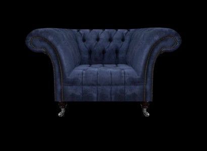 Dunkelblauer Chesterfield Einsitzer Wohnzimmer Textil Polstersessel Neu