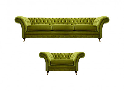 Olivengrünes Chesterfield Stoffsofa Luxuriöser Wohnzimmer Textil Sessel