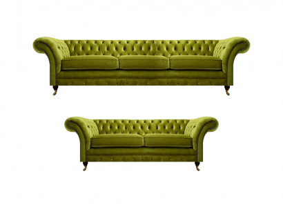 Olivengrüne Chesterfield Sofagarnitur Wohnzimmer Komplette Textil Möbel